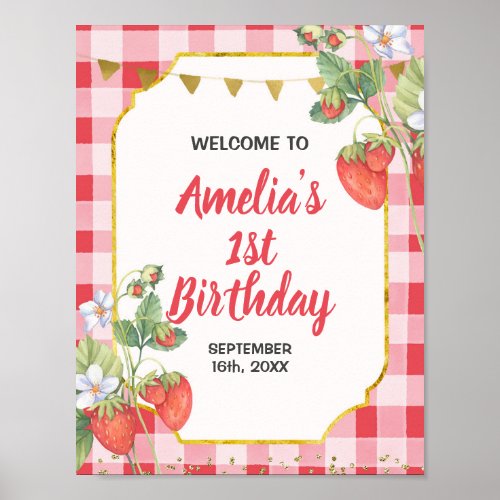 Welcome SIgn Berry Sweet Strawberry 1st Birthday