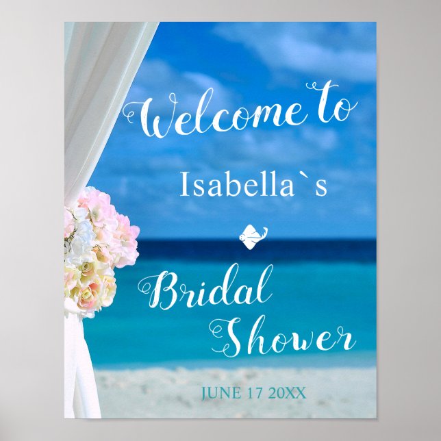 Welcome Sign | Blue Ocean Beach Bridal Shower (Front)