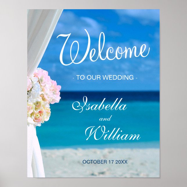 Welcome Sign | Blue Ocean Beach Summer Wedding (Front)