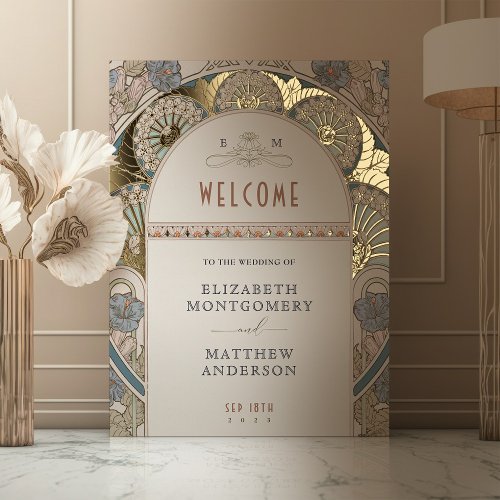 Welcome Sign Bougainvillea Gold Wedding