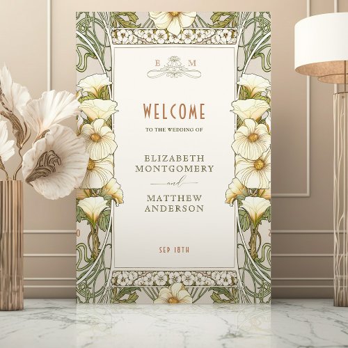 Welcome Sign Calla Lily Vintage Art Nouveau Mucha