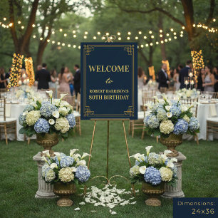 Welcome Sign Chic Navy Gold 80th Birthday