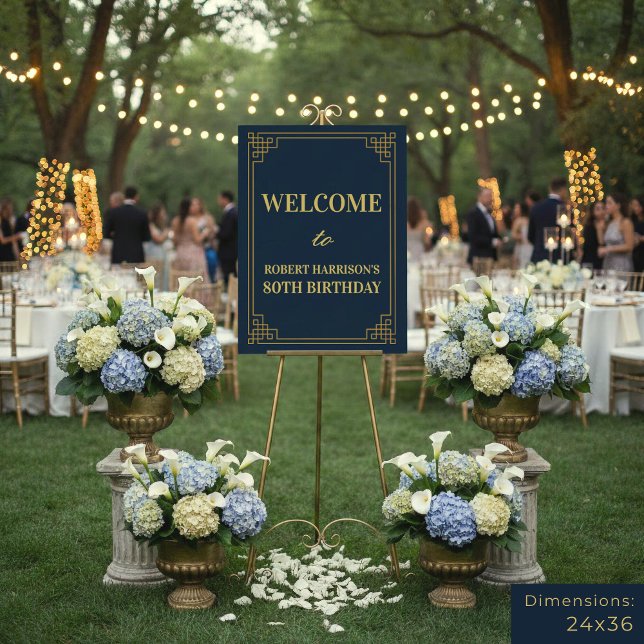 Welcome Sign Chic Navy Gold 80th Birthday (SEE FULL SUITE AT BOTTOM)