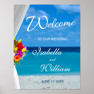 Welcome Sign Colorful Flowers Beach Wedding