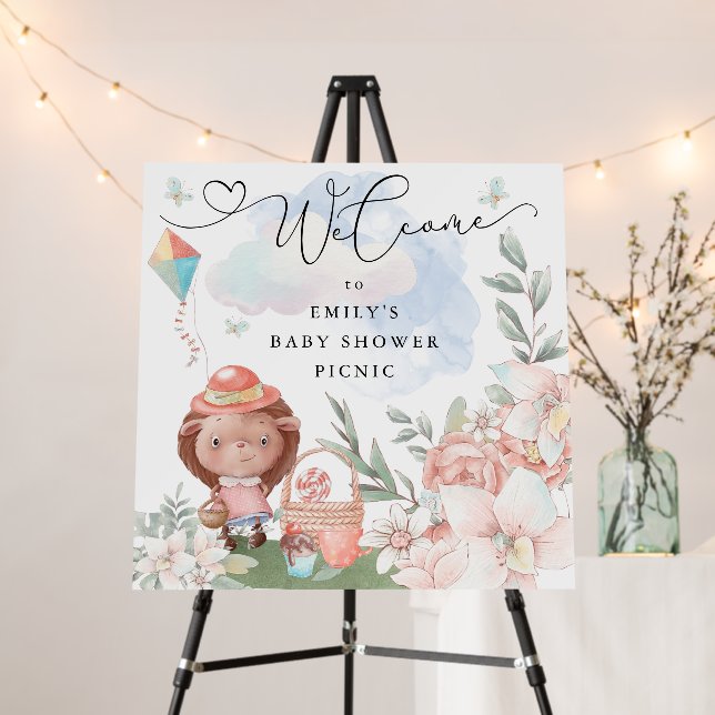 Welcome Sign Cute Hedgehog Girl Baby Shower Picnic (In Situ (Stand))