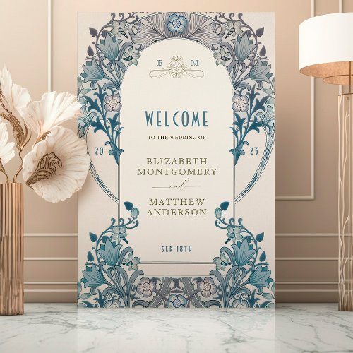 Welcome Sign Dusty Blue Wedding William Morris