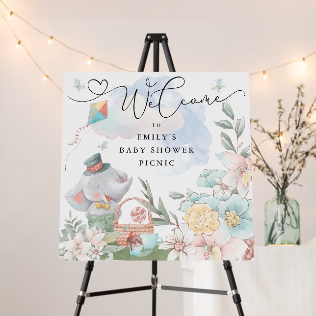 Welcome Sign Elephant Boy Baby Shower Picnic (In Situ (Stand))