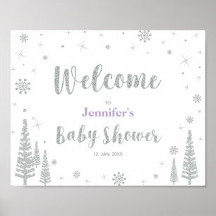 Welcome Sign for Winter Baby Shower, Girl, Purple