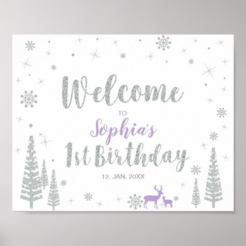 Welcome Sign for Winter Girl 1st Birthday Party