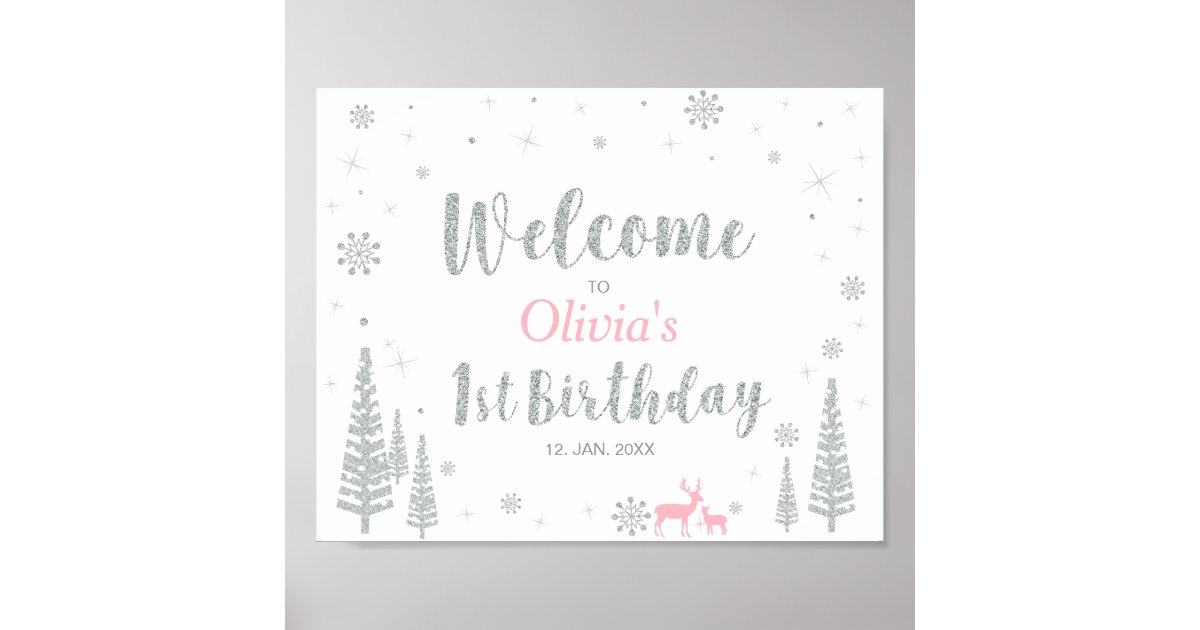 Welcome Sign For Winter Girl 1st Birthday Party Zazzle Com
