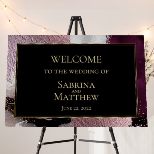 Welcome Sign Gold Black Cassis Plum Brush Strokes