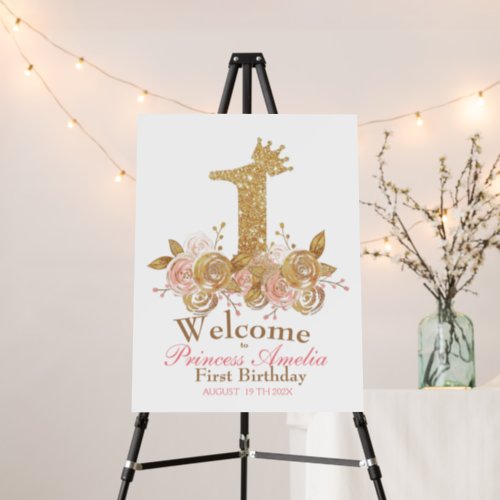 Welcome Sign  Gold Crown 1st Birthday Party 