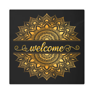 Welcome Sign Gold Mandala on Black
