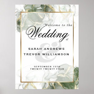 Welcome Sign Gold Muted Sage Green Ink