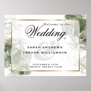 Welcome Sign Gold Muted Sage Green Ink