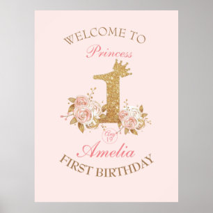 Welcome Sign Golden Crown Princess 1st Birthday 