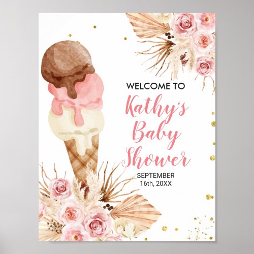 Welcome Sign Ice Cream Boho Pampas Grass Floral
