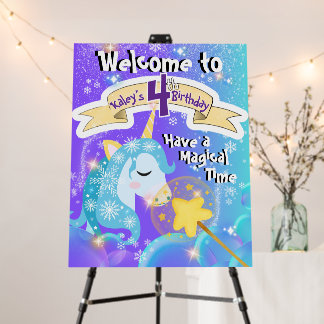 Welcome Sign Magical Blue Unicorn Birthday