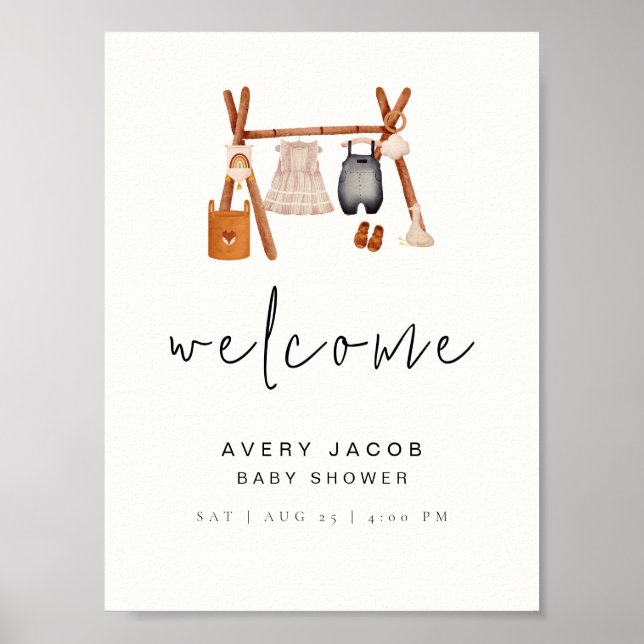 Welcome Sign | Minimal Boho Clothes Baby Shower  (Front)