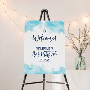 WELCOME SIGN modern script aqua blue watercolor