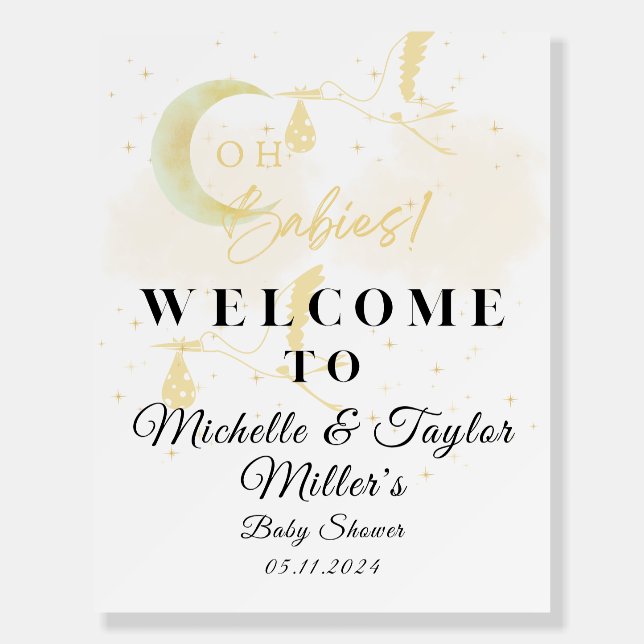  Welcome Sign, Oh Babies! Neutral Twin Storks Foam Board (Front)