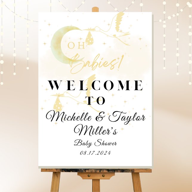  Welcome Sign, Oh Babies! Neutral Twin Storks Foam Board (Creator Uploaded)