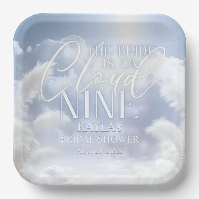 Welcome Sign On Cloud Nine 9 Pampas Bridal Shower Paper Plates (Front)