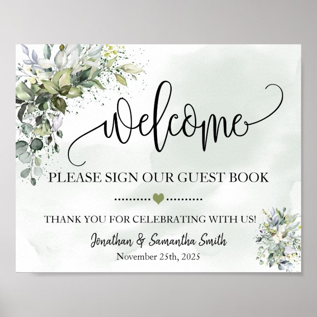 Welcome sign our guest book wedding eucalyptus (Front)