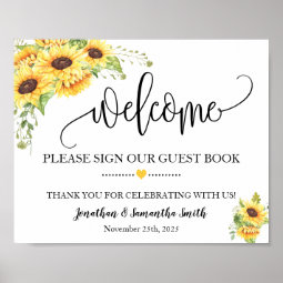 Welcome sign our guest book wedding sunflowers | Zazzle