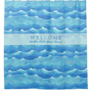 Welcome Sign Painted Seashore Beach Ocean Waves Shower Curtain