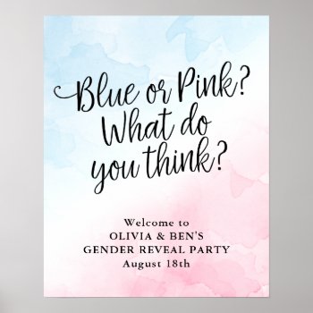Welcome Sign Pink & Blue Baby Shower Gender Reveal by FancyShmancyNotes at Zazzle