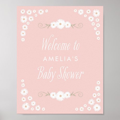 Welcome Sign Pink Boho Daisy Baby Shower