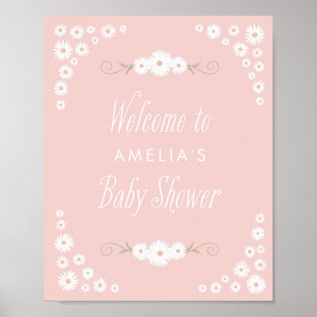 Welcome Sign Pink Boho Daisy Baby Shower (Front)