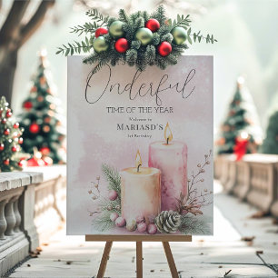 Welcome sign Pink Christmas Candle 1st birthday