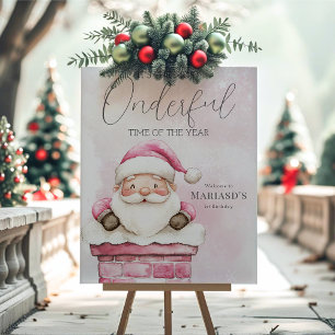 Welcome sign Pink Christmas Santa 1st birthday 