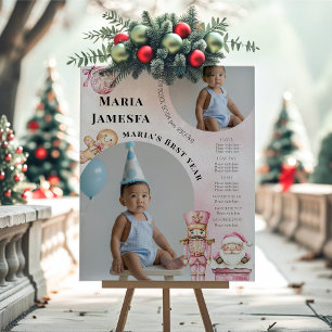 Welcome sign Pink Christmas Santa 1st Milestone