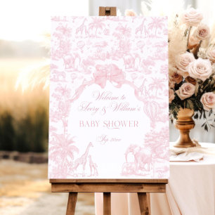 Welcome Sign Pink Toile Safari Baby Girl Shower