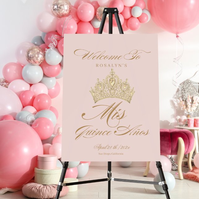 Welcome Sign Quinceanera Pink Gold Tiara (Creator Uploaded)