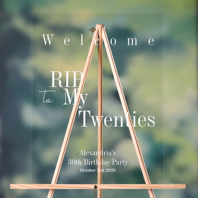 Welcome Sign RIP 20s 30th Birthday Party (Neutral)