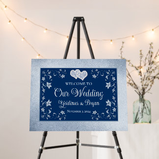 Welcome Sign Royal Blue, Dusty Blue, Hearts