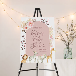 Welcome Sign Safari Animals Pink Boho Pampas Grass