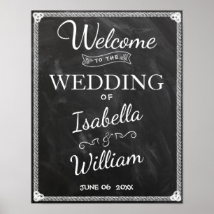 Welcome Sign   Simple Rustic Black White Wedding