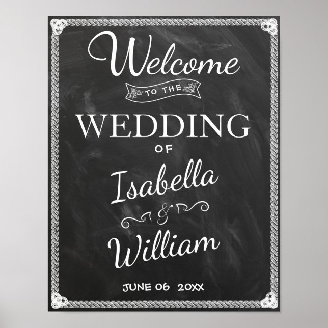 Welcome Sign | Simple Rustic Black White Wedding (Front)