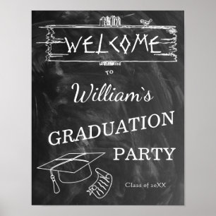 Welcome Sign   Simple Rustic BlackWhite Graduation