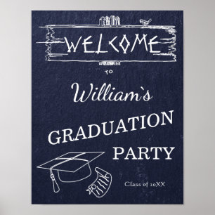 Welcome Sign Simple Rustic Blue Stone Graduation