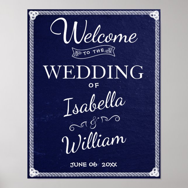 Welcome Sign | Simple Rustic Blue Stone Wedding (Front)