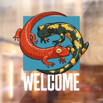 Welcome Sign Smiling Salamander Friends Cartoon by NoodleWings at Zazzle