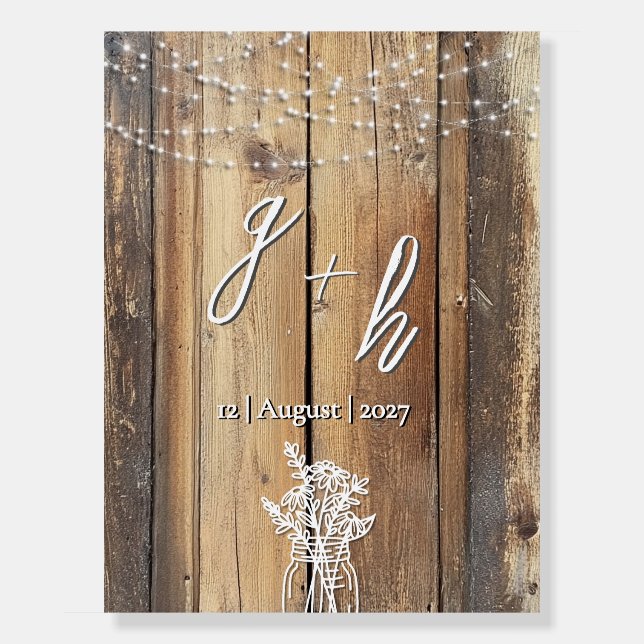 Welcome Sign String Lights Mason Wood Foam Boards (Front)