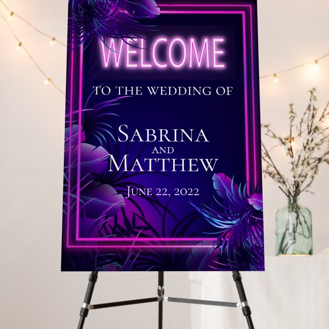 Welcome Sign Stunning Neon Tropical Foliage (In Situ (Stand))