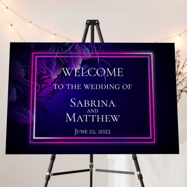 Welcome Sign Stunning Neon Tropical Foliage (In Situ (Stand))
